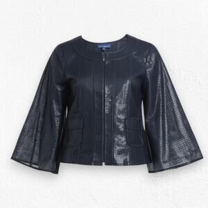 Y2K Vintage Black Faux Leather Crocodile Embossed 3/4 Sleeves Jacket Size Large